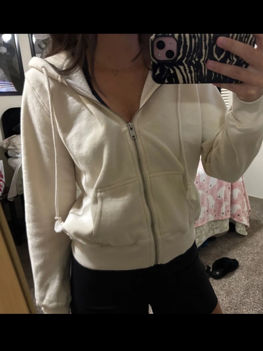 Brandy Melville Cream Zip-Up Hoodie